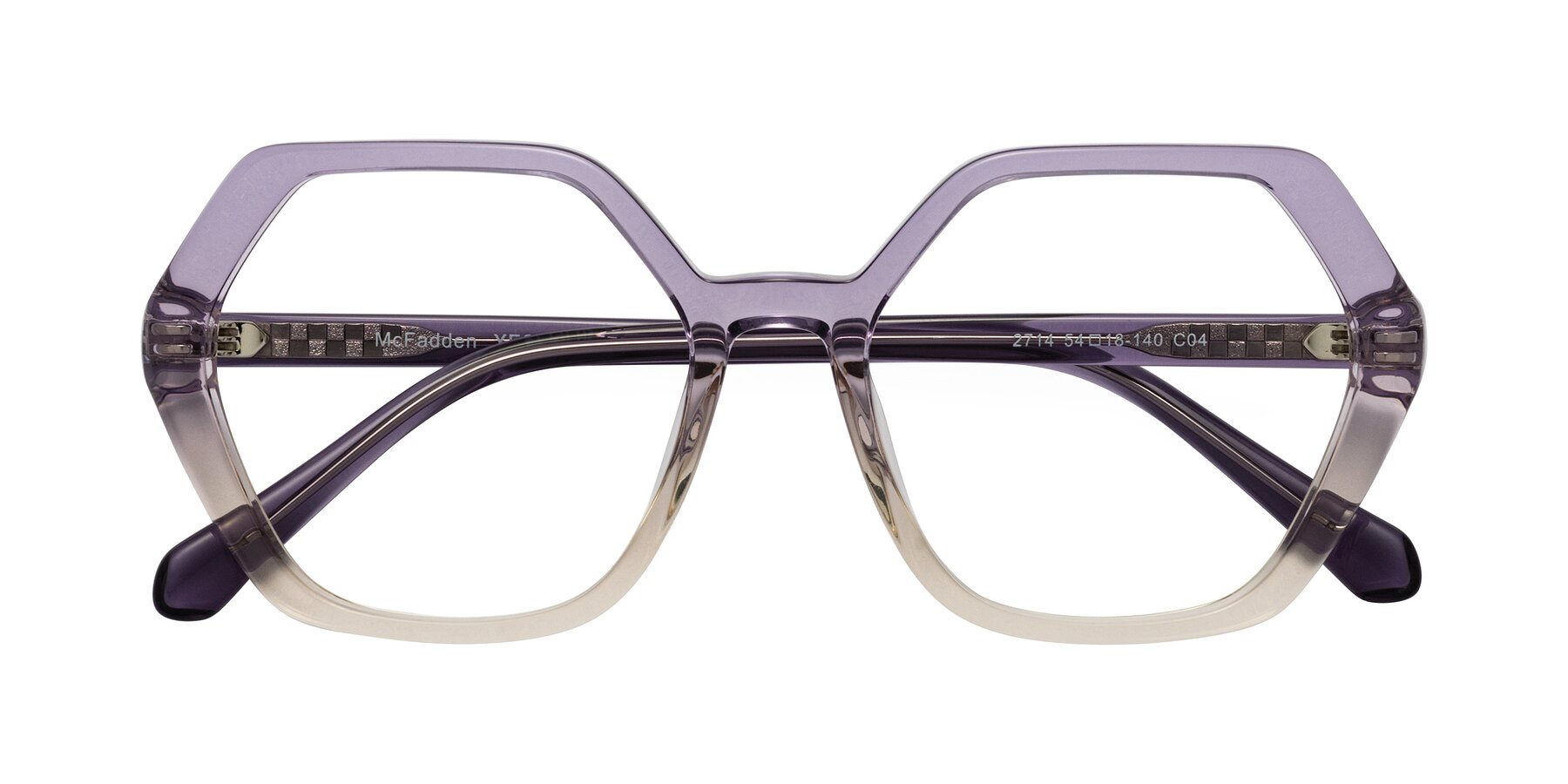 Folded Front of McFadden in Clear Purple/Champagne with Clear Eyeglass Lenses