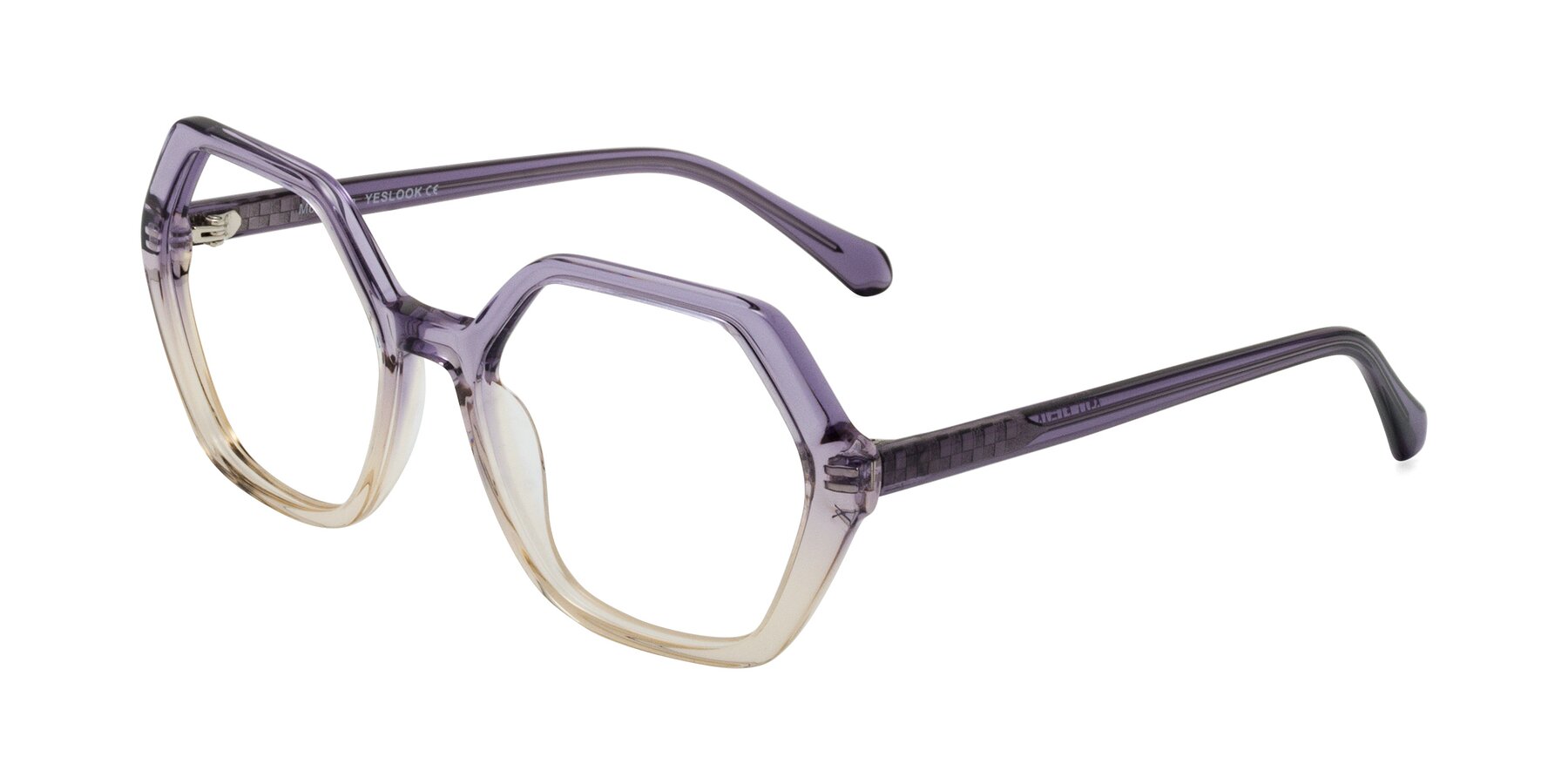Angle of McFadden in Clear Purple/Champagne with Clear Eyeglass Lenses