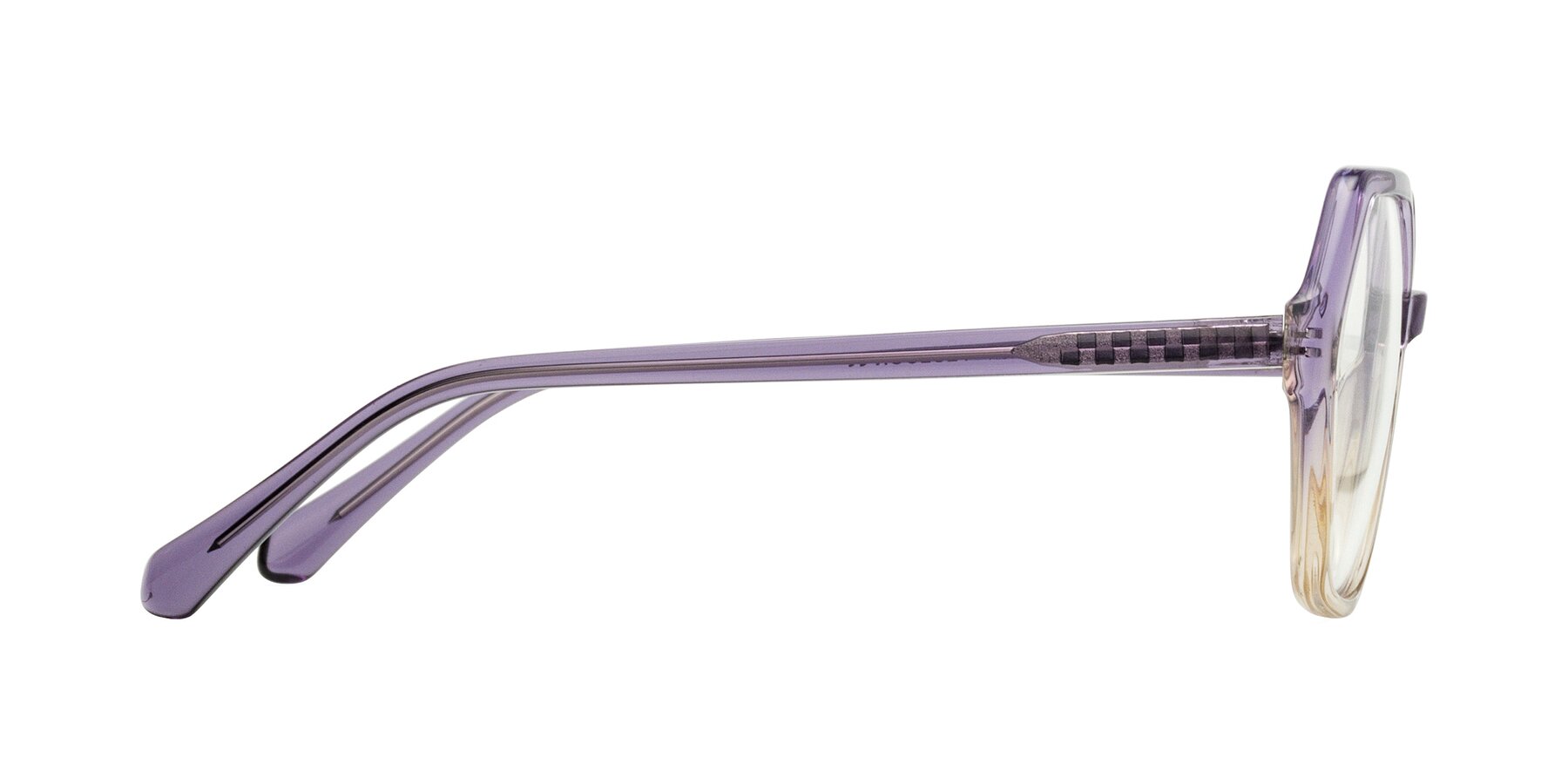 Side of McFadden in Clear Purple/Champagne with Clear Eyeglass Lenses