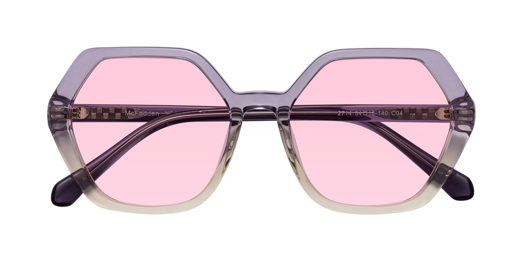 Folded Front of McFadden in Clear Purple/Champagne with Light Pink Tinted Lenses