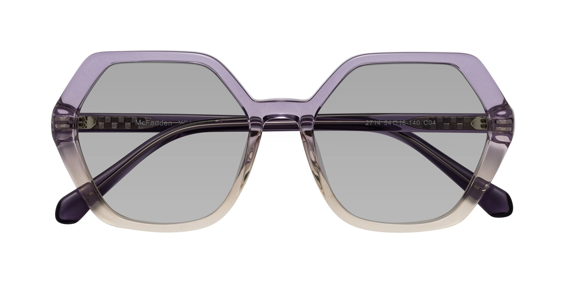 Folded Front of McFadden in Clear Purple/Champagne with Light Gray Tinted Lenses
