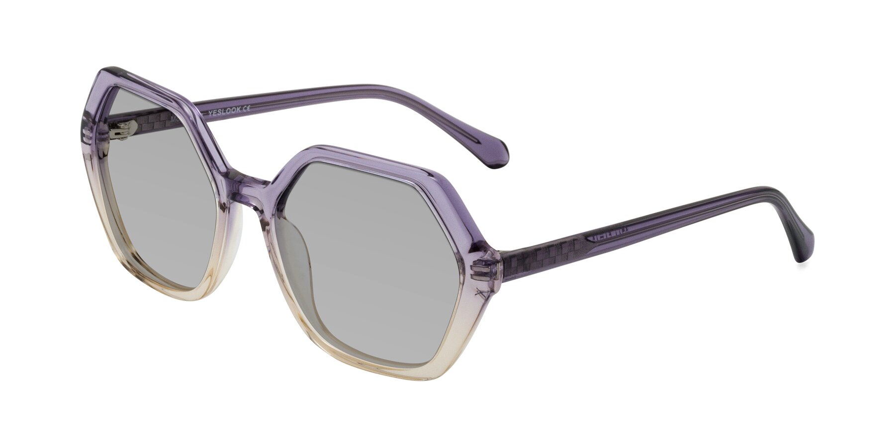 Angle of McFadden in Clear Purple/Champagne with Light Gray Tinted Lenses