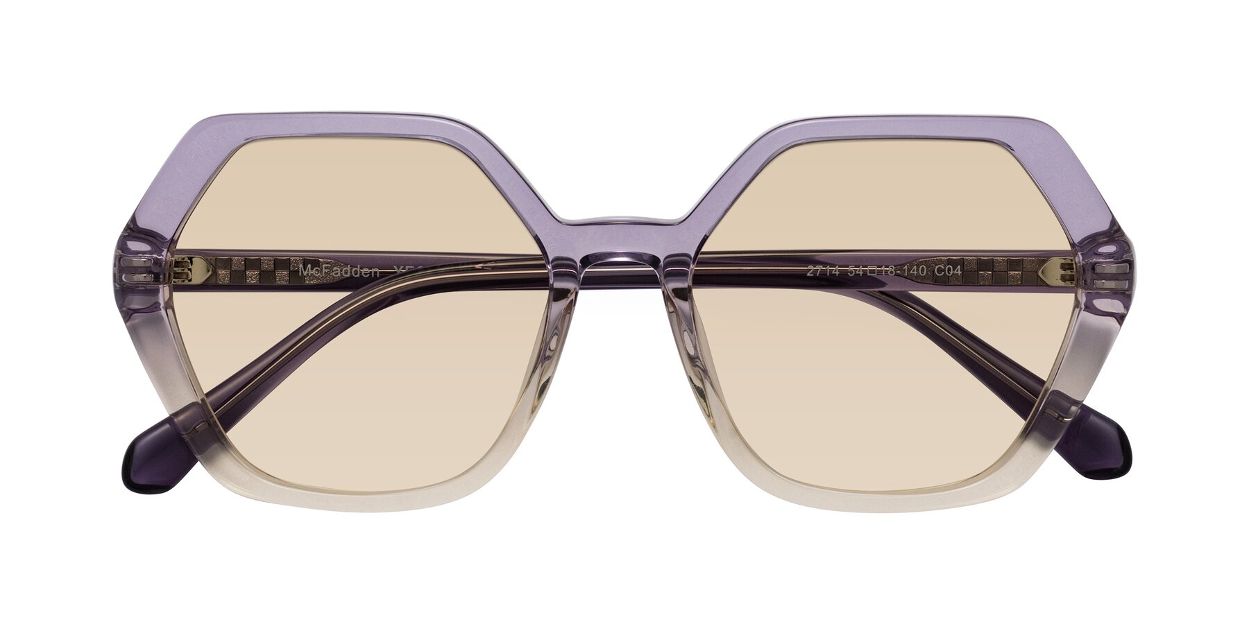 Folded Front of McFadden in Clear Purple/Champagne with Light Brown Tinted Lenses
