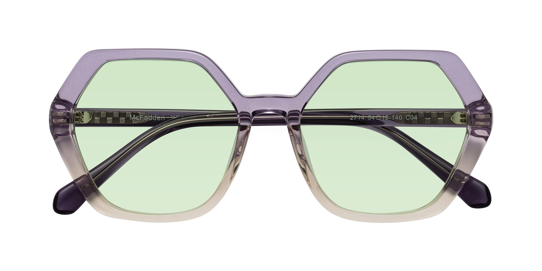 Folded Front of McFadden in Clear Purple/Champagne with Light Green Tinted Lenses