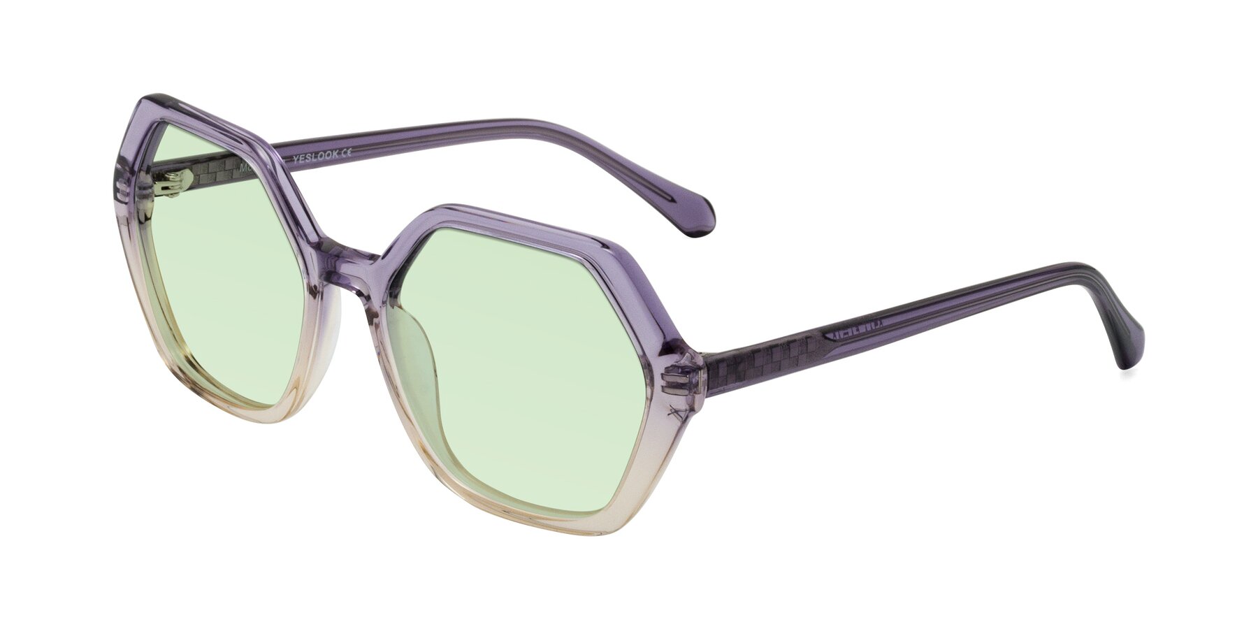 Angle of McFadden in Clear Purple/Champagne with Light Green Tinted Lenses