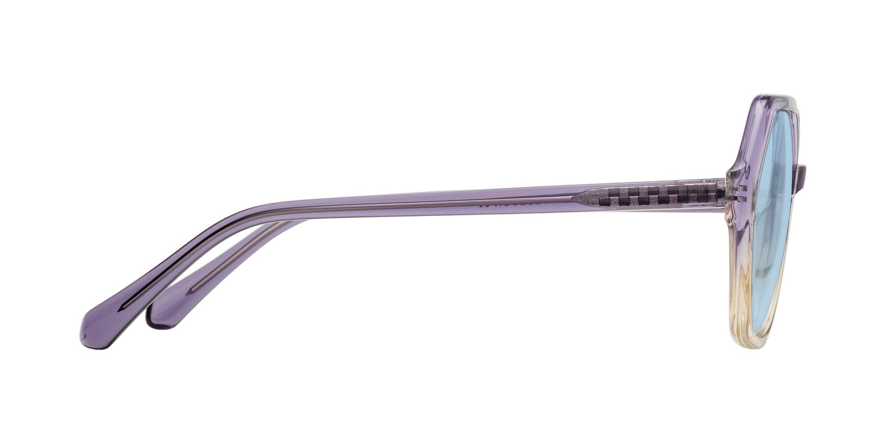 Side of McFadden in Clear Purple/Champagne with Light Blue Tinted Lenses