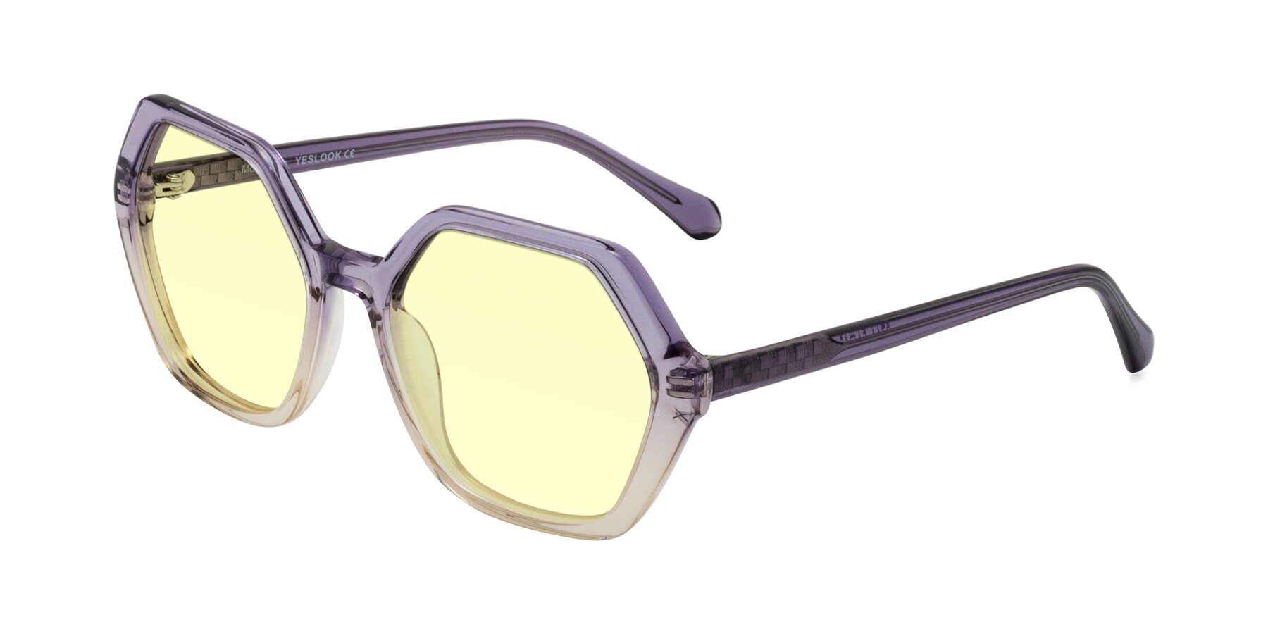 Angle of McFadden in Clear Purple/Champagne with Light Yellow Tinted Lenses