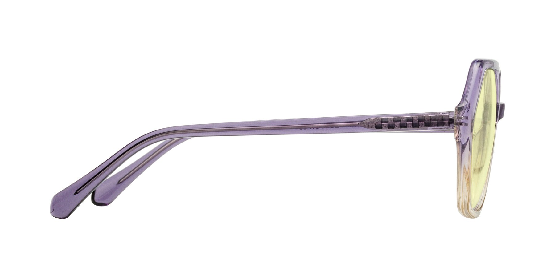 Side of McFadden in Clear Purple/Champagne with Light Yellow Tinted Lenses