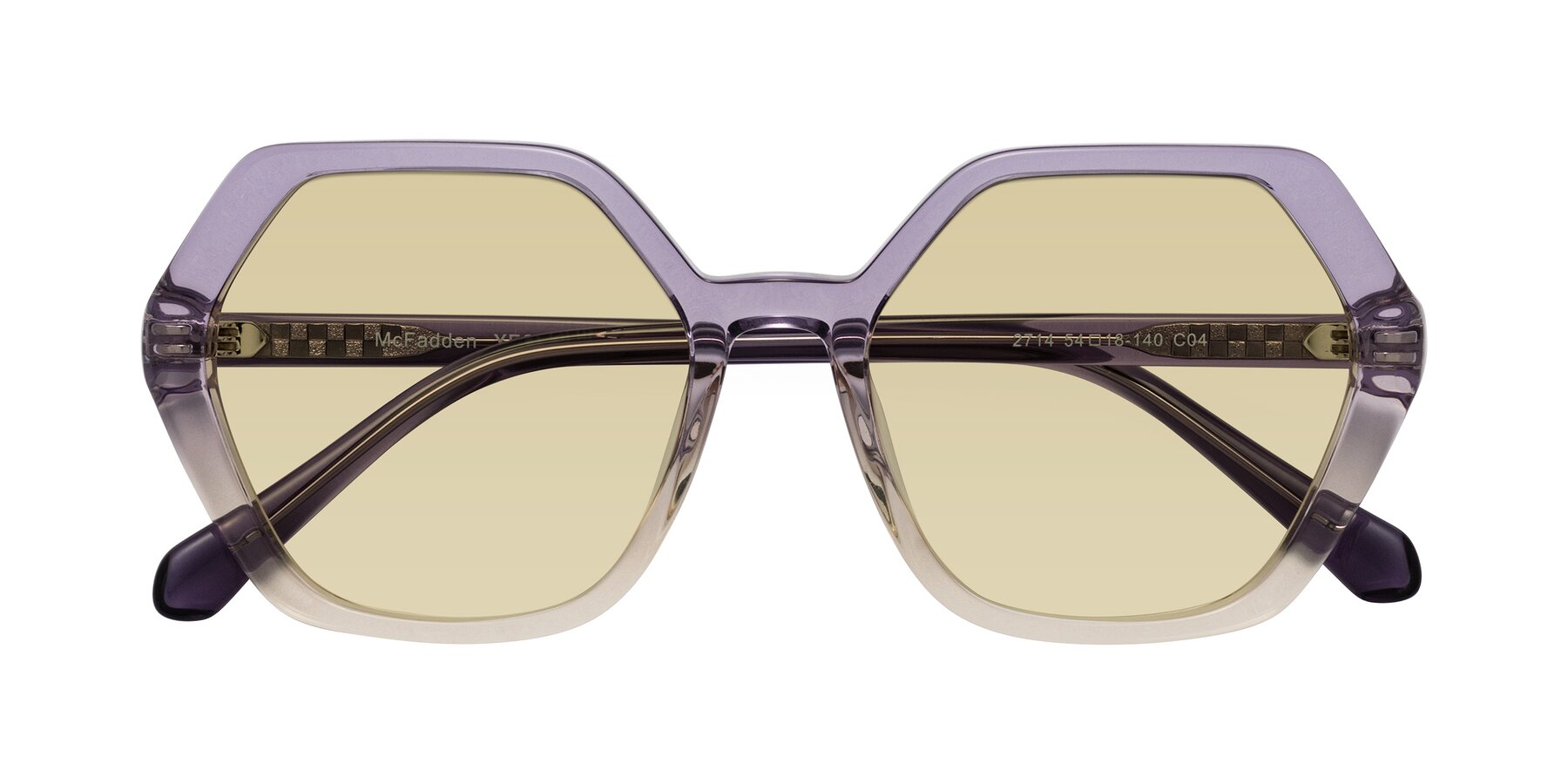 Folded Front of McFadden in Clear Purple/Champagne with Light Champagne Tinted Lenses