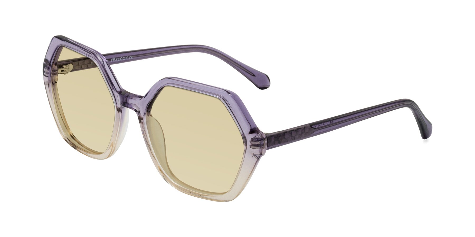 Angle of McFadden in Clear Purple/Champagne with Light Champagne Tinted Lenses