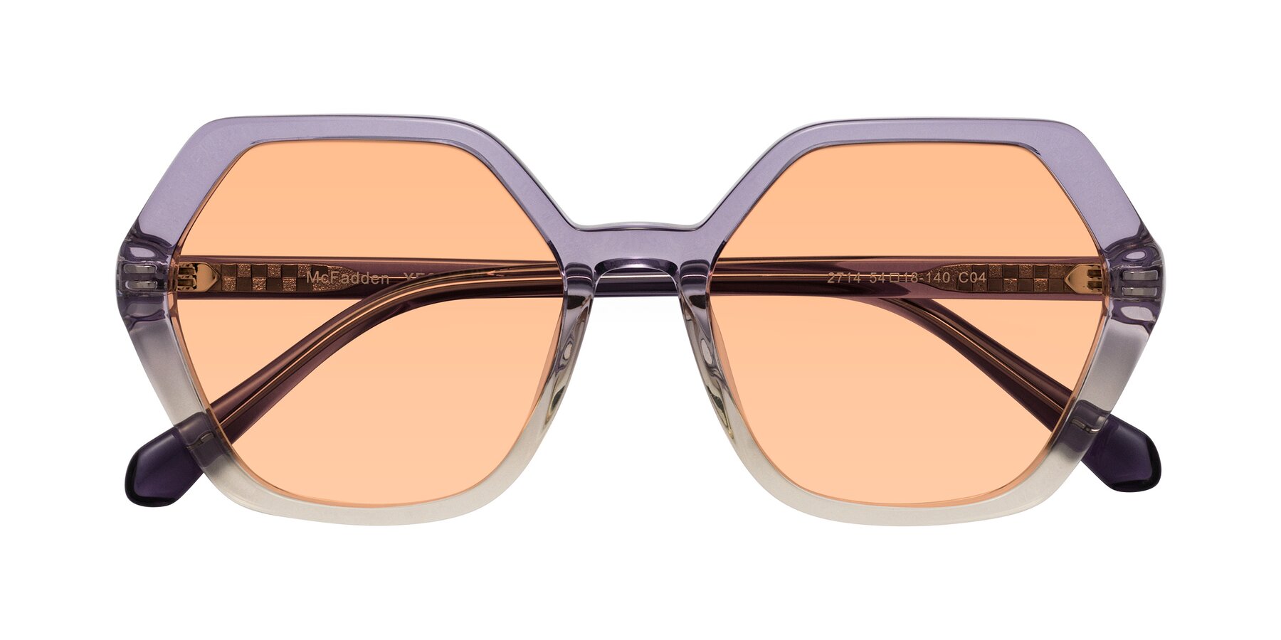 Folded Front of McFadden in Clear Purple/Champagne with Light Orange Tinted Lenses