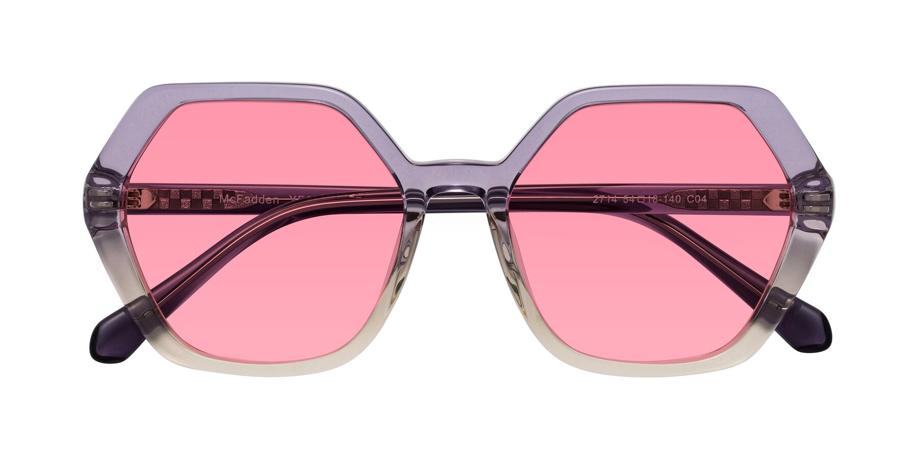 Folded Front of McFadden in Clear Purple/Champagne with Pink Tinted Lenses