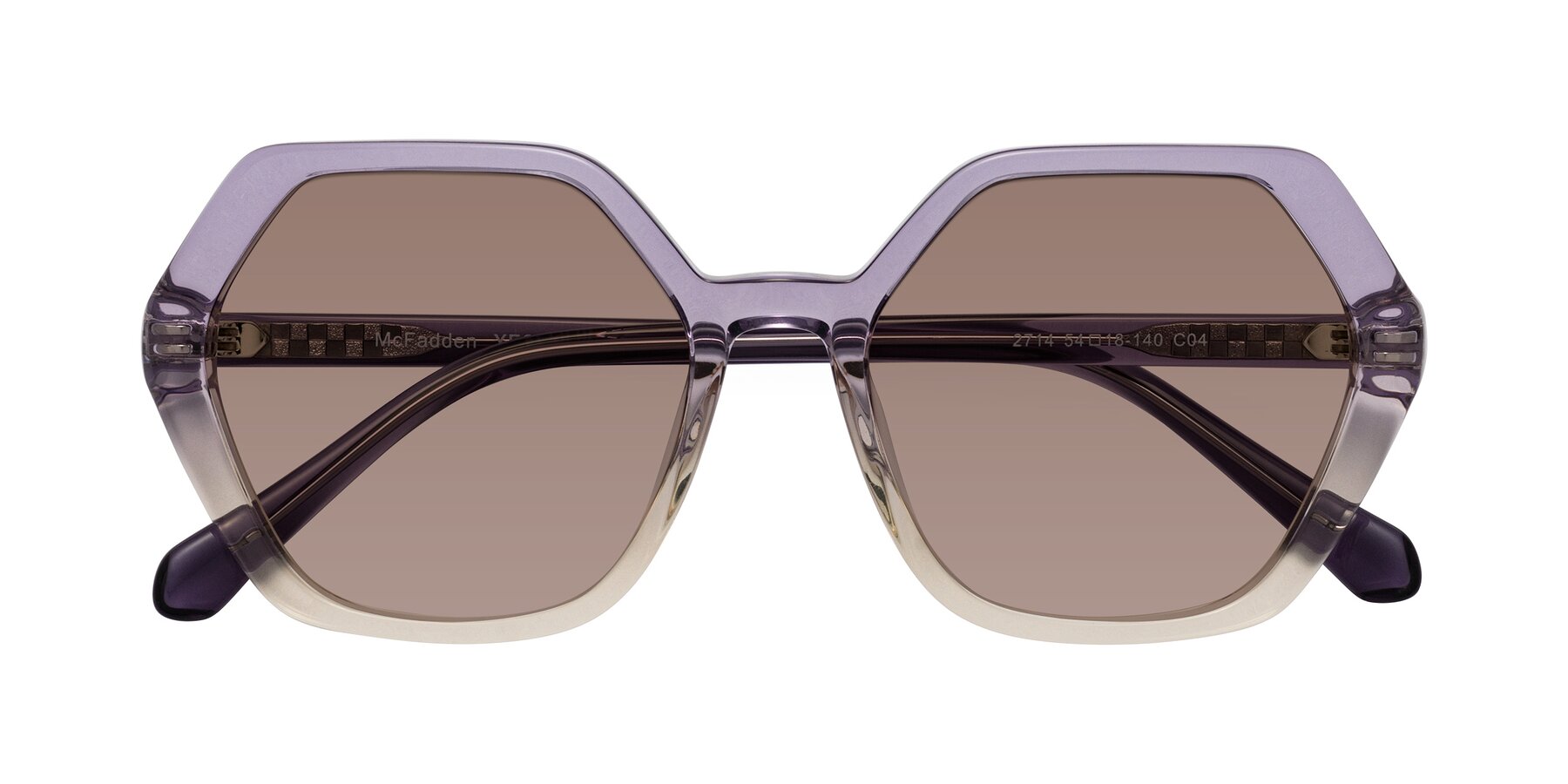 Folded Front of McFadden in Clear Purple/Champagne with Medium Brown Tinted Lenses