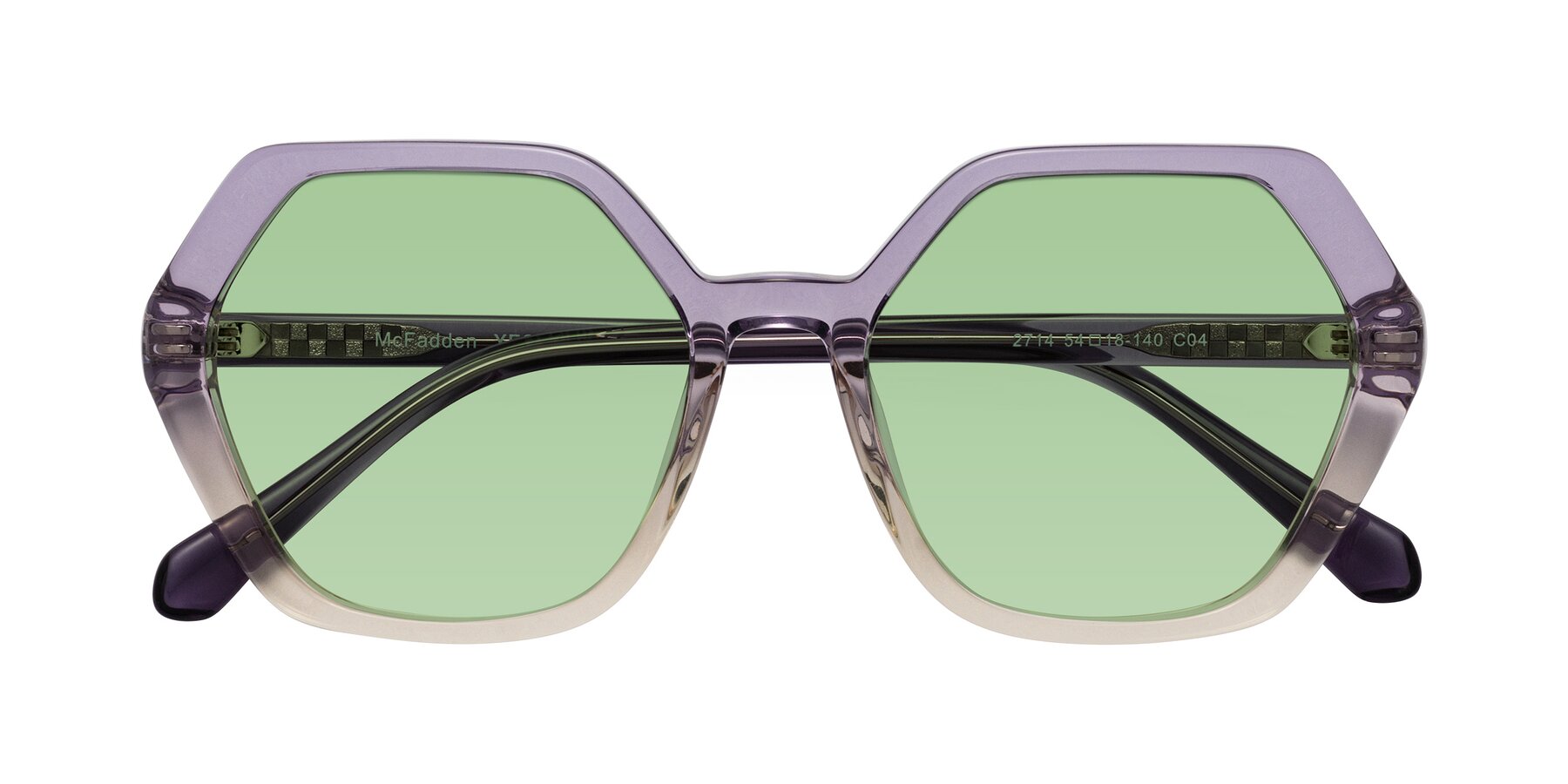 Folded Front of McFadden in Clear Purple/Champagne with Medium Green Tinted Lenses