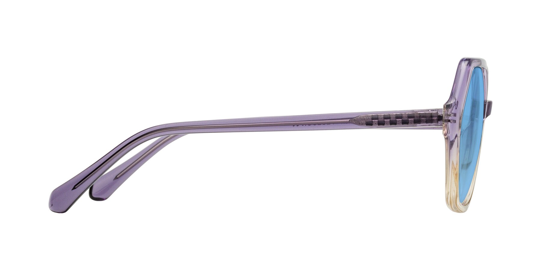Side of McFadden in Clear Purple/Champagne with Medium Blue Tinted Lenses