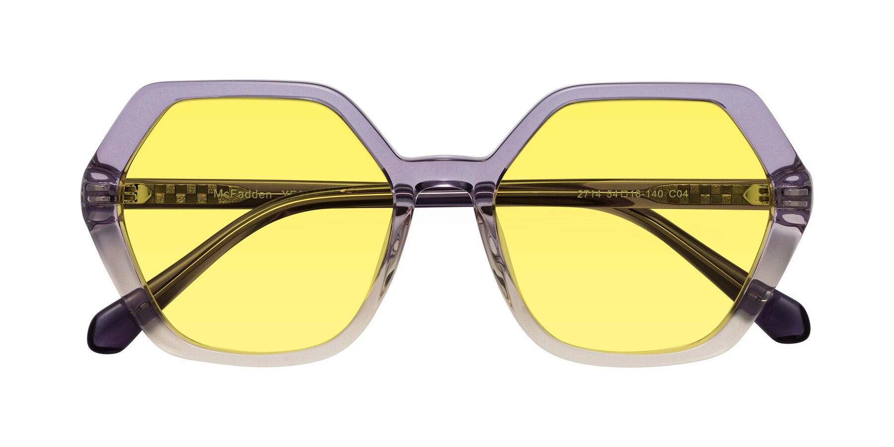 Folded Front of McFadden in Clear Purple/Champagne with Medium Yellow Tinted Lenses