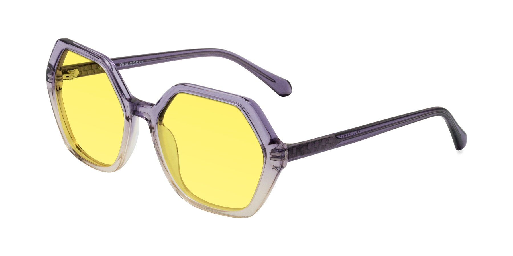 Angle of McFadden in Clear Purple/Champagne with Medium Yellow Tinted Lenses