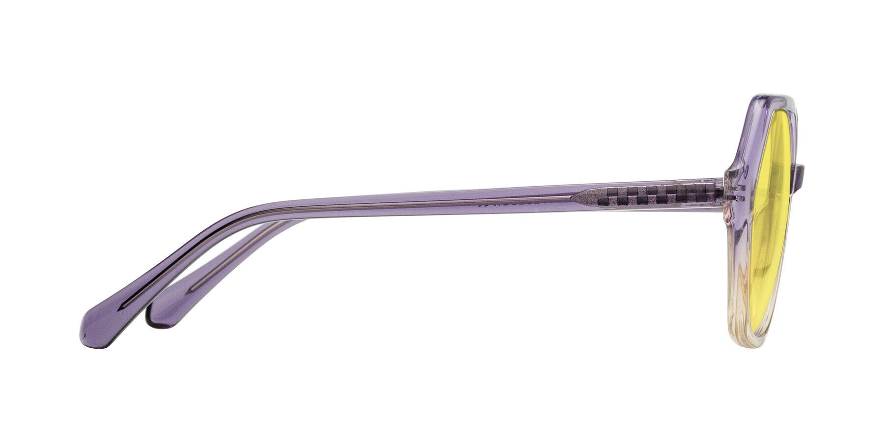 Side of McFadden in Clear Purple/Champagne with Medium Yellow Tinted Lenses
