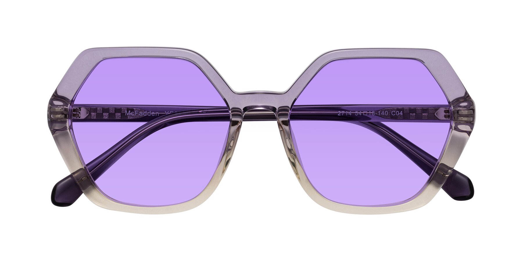 Folded Front of McFadden in Clear Purple/Champagne with Medium Purple Tinted Lenses