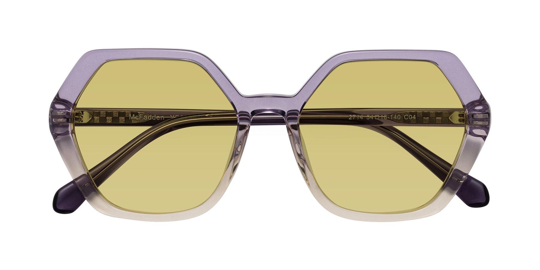 Folded Front of McFadden in Clear Purple/Champagne with Medium Champagne Tinted Lenses