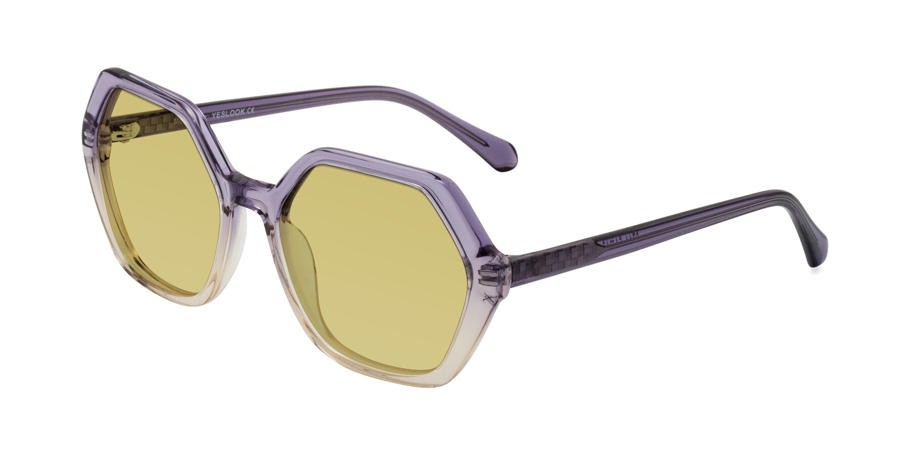 Angle of McFadden in Clear Purple/Champagne with Medium Champagne Tinted Lenses