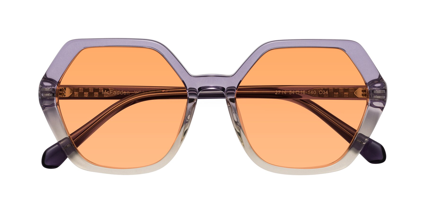 Folded Front of McFadden in Clear Purple/Champagne with Medium Orange Tinted Lenses