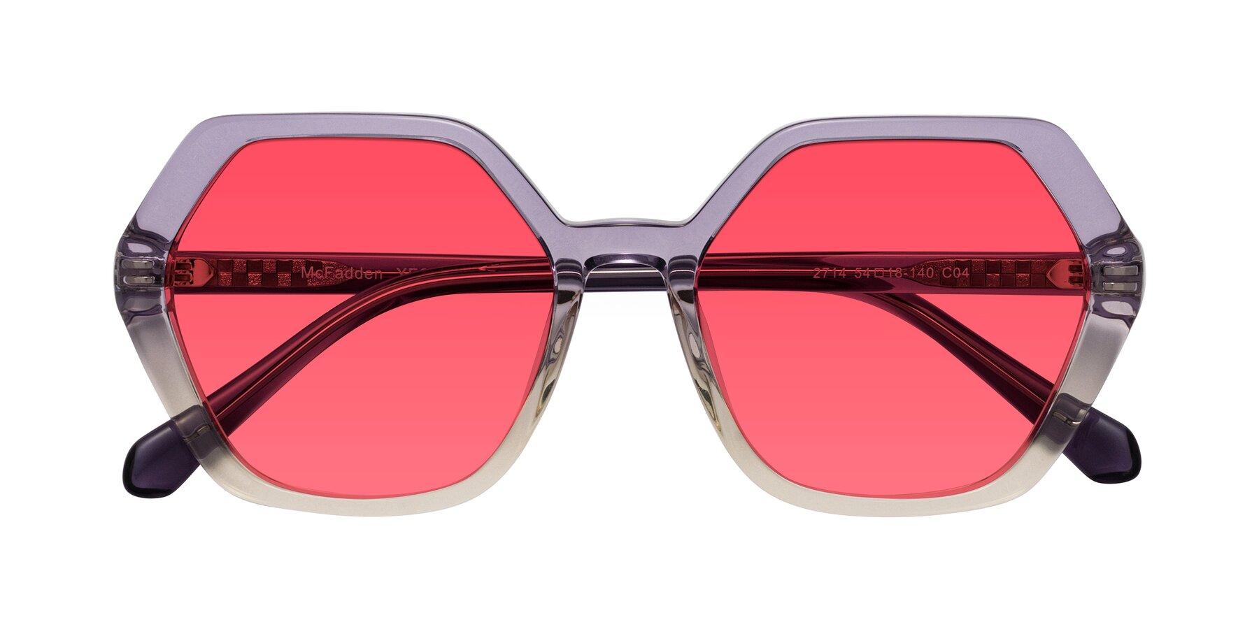 Folded Front of McFadden in Clear Purple/Champagne with Red Tinted Lenses