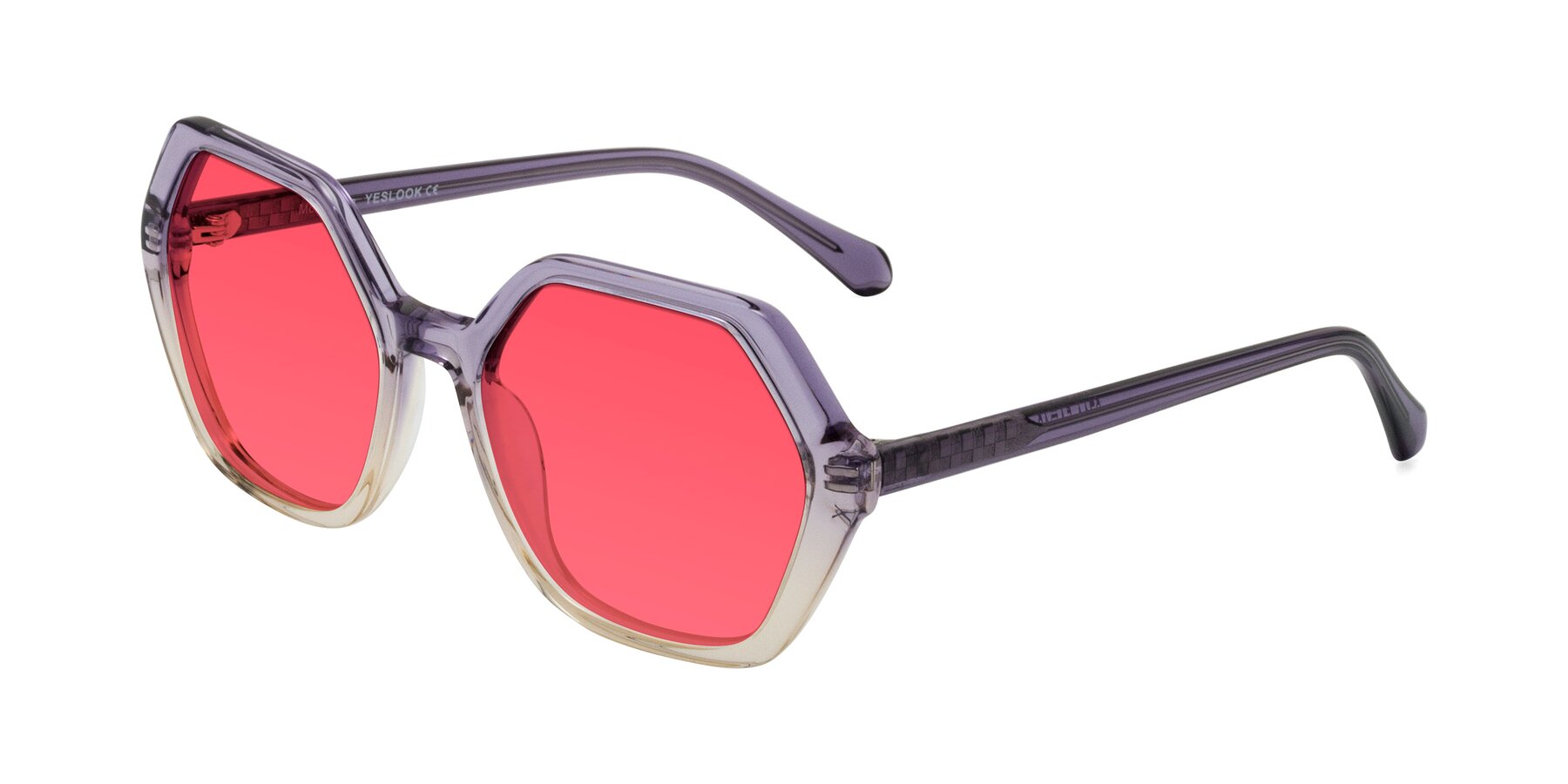 Angle of McFadden in Clear Purple/Champagne with Red Tinted Lenses
