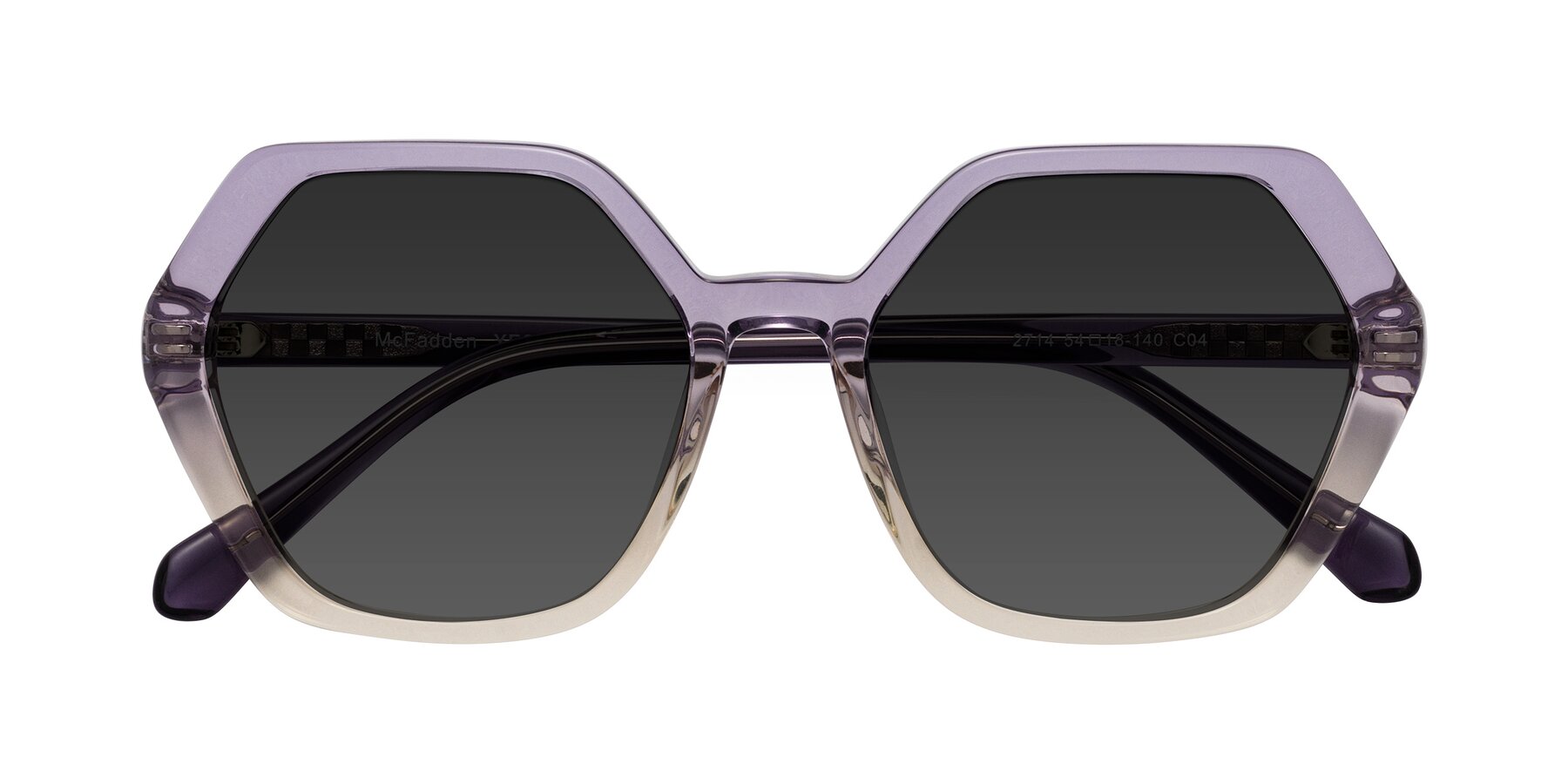 Folded Front of McFadden in Clear Purple/Champagne with Gray Tinted Lenses