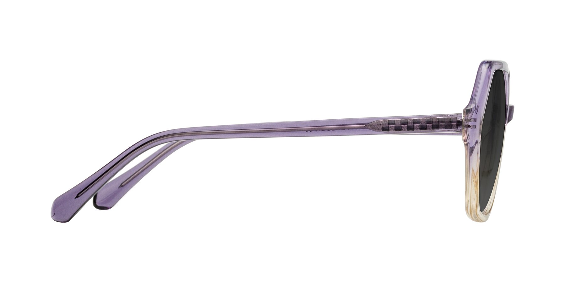 Side of McFadden in Clear Purple/Champagne with Gray Tinted Lenses