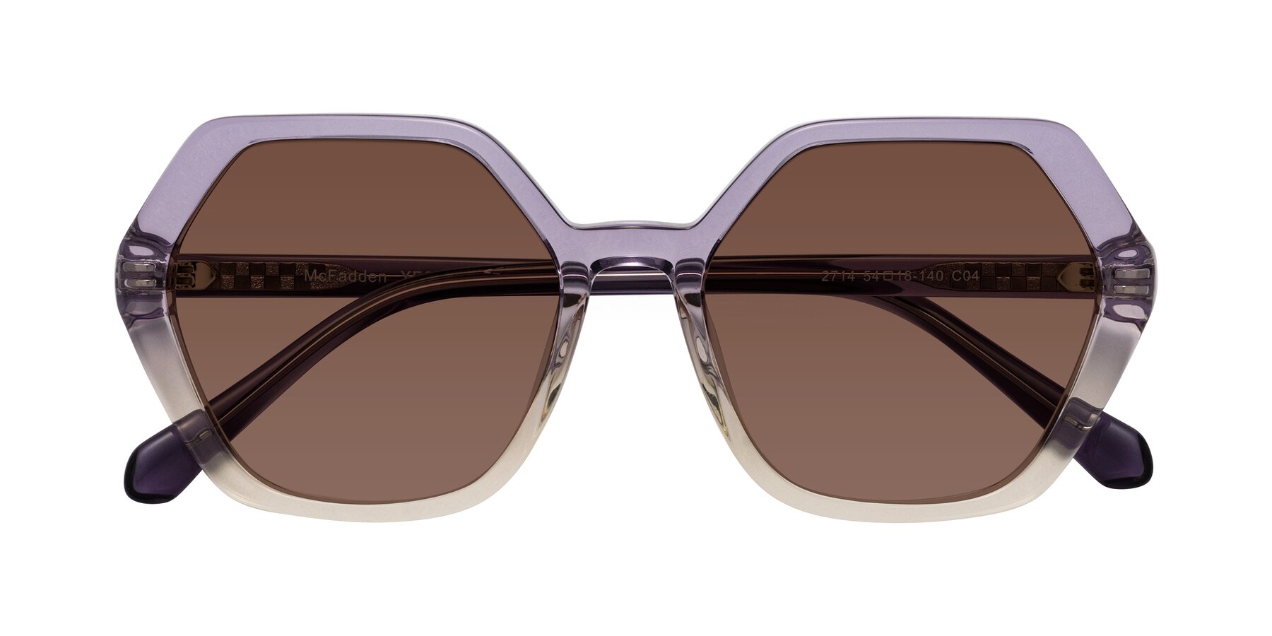 Folded Front of McFadden in Clear Purple/Champagne with Brown Tinted Lenses