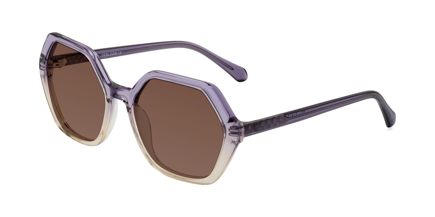 Angle of McFadden in Clear Purple/Champagne with Brown Tinted Lenses