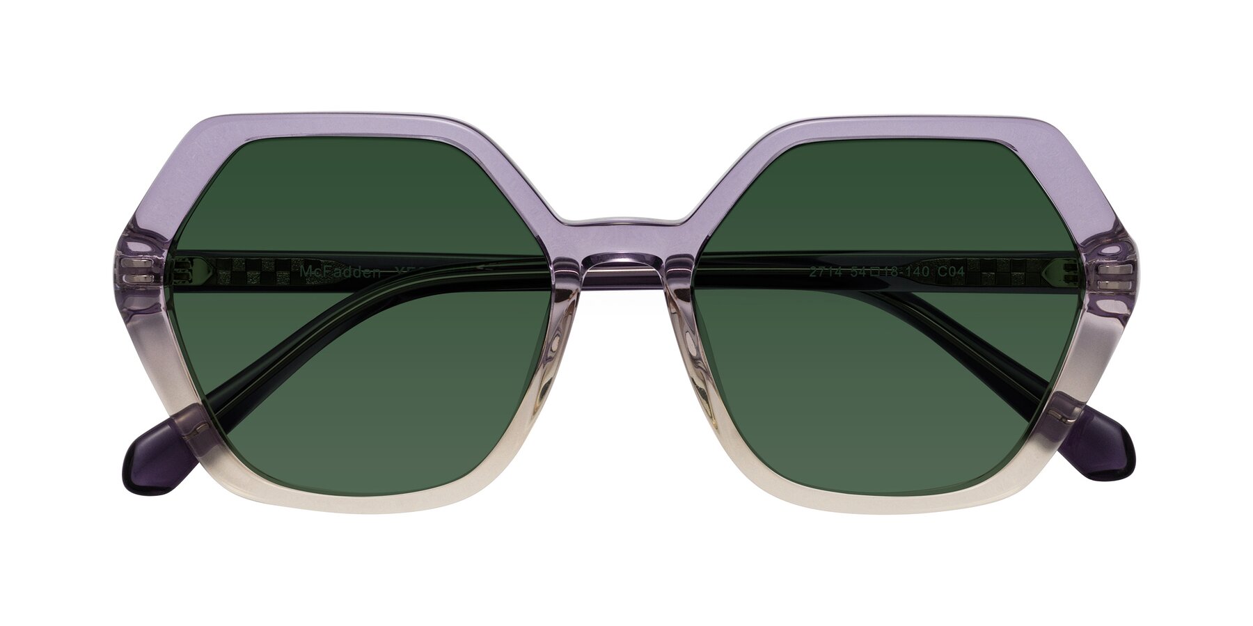 Folded Front of McFadden in Clear Purple/Champagne with Green Tinted Lenses