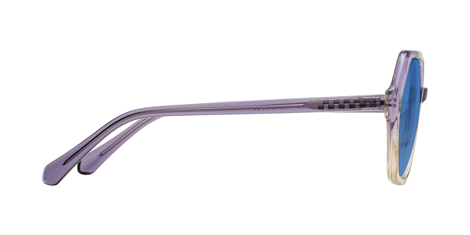 Side of McFadden in Clear Purple/Champagne with Blue Tinted Lenses