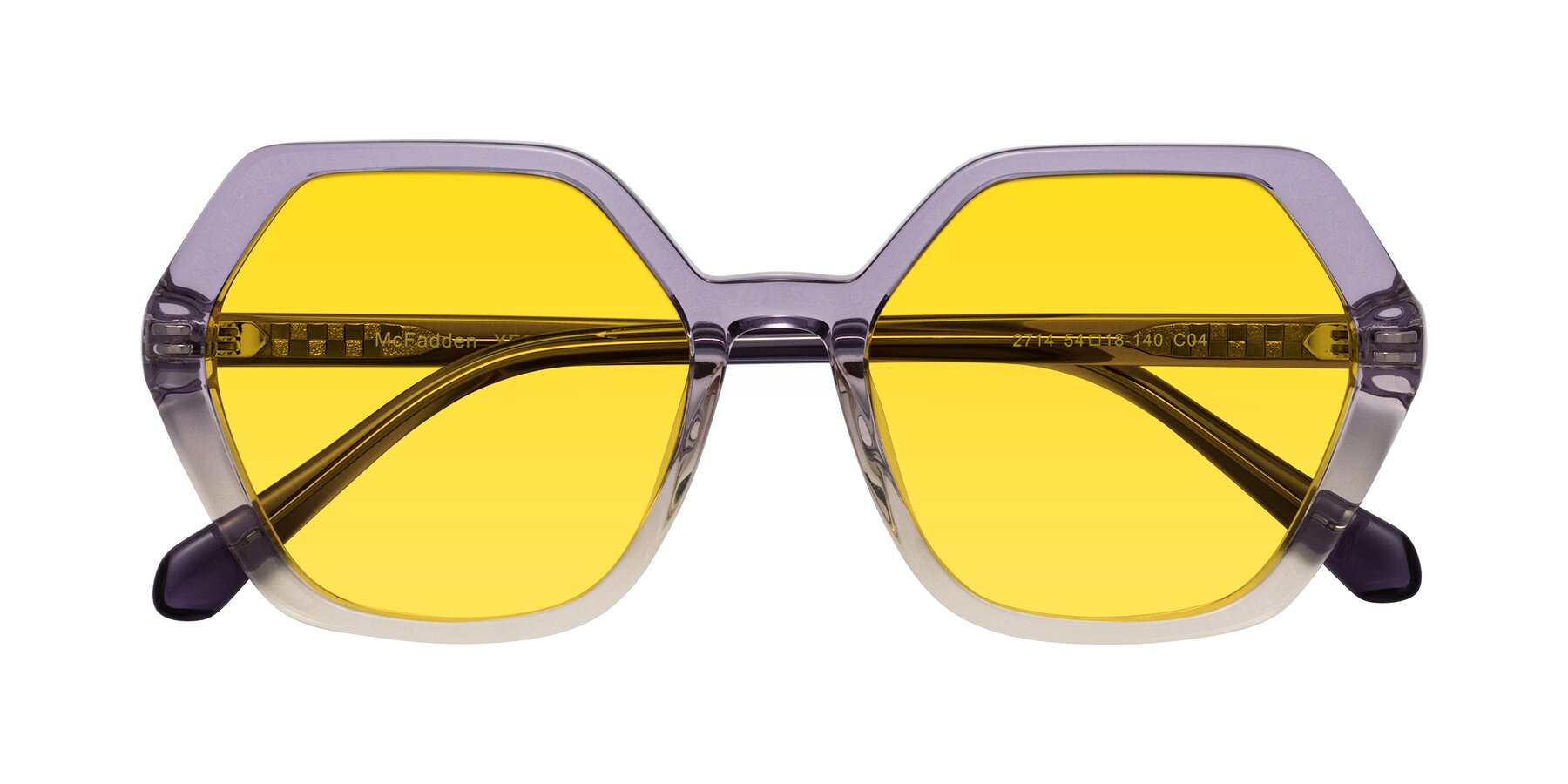 Folded Front of McFadden in Clear Purple/Champagne with Yellow Tinted Lenses