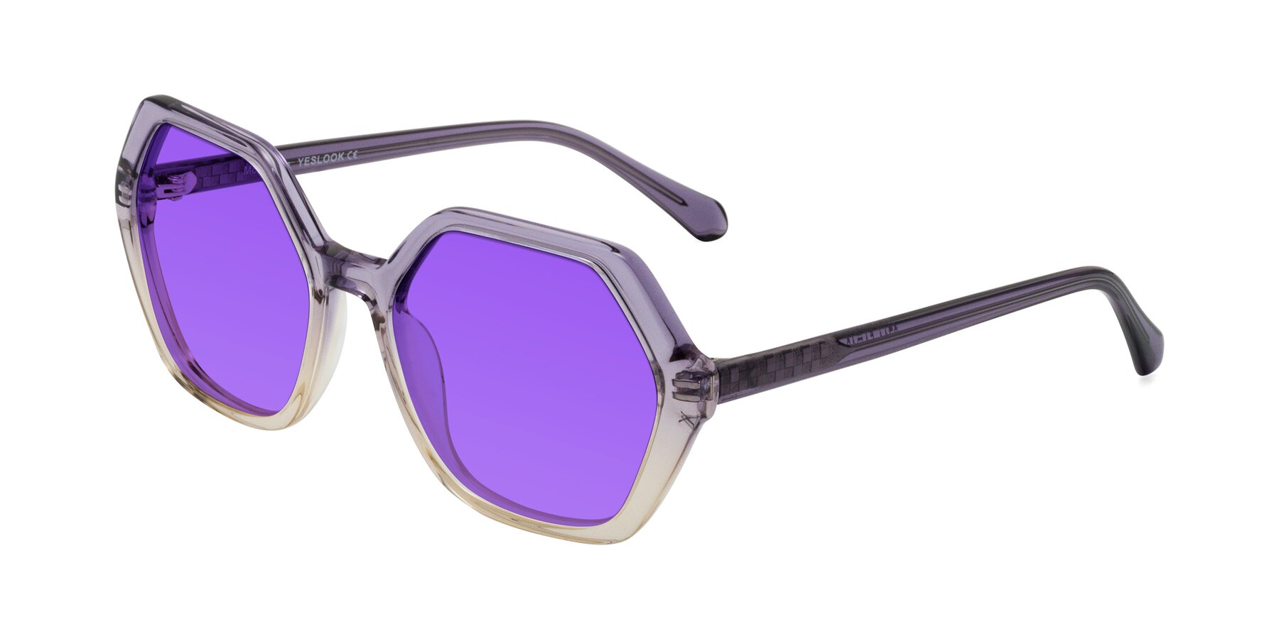 Angle of McFadden in Clear Purple/Champagne with Purple Tinted Lenses