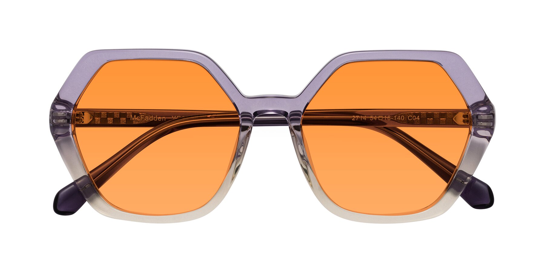 Folded Front of McFadden in Clear Purple/Champagne with Orange Tinted Lenses