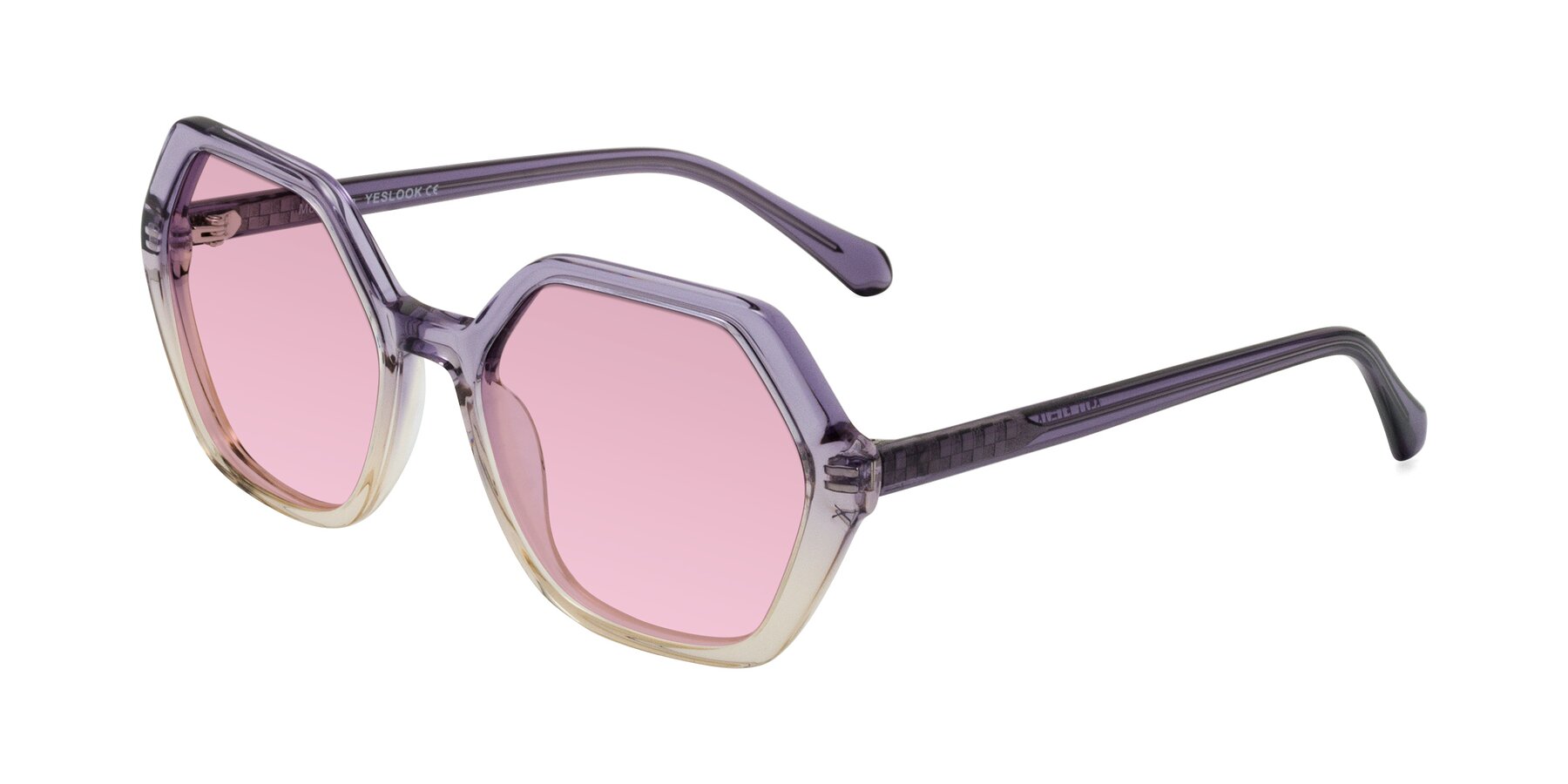 Angle of McFadden in Clear Purple/Champagne with Light Wine Tinted Lenses