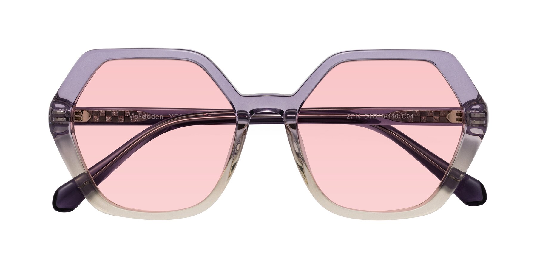 Folded Front of McFadden in Clear Purple/Champagne with Light Garnet Tinted Lenses