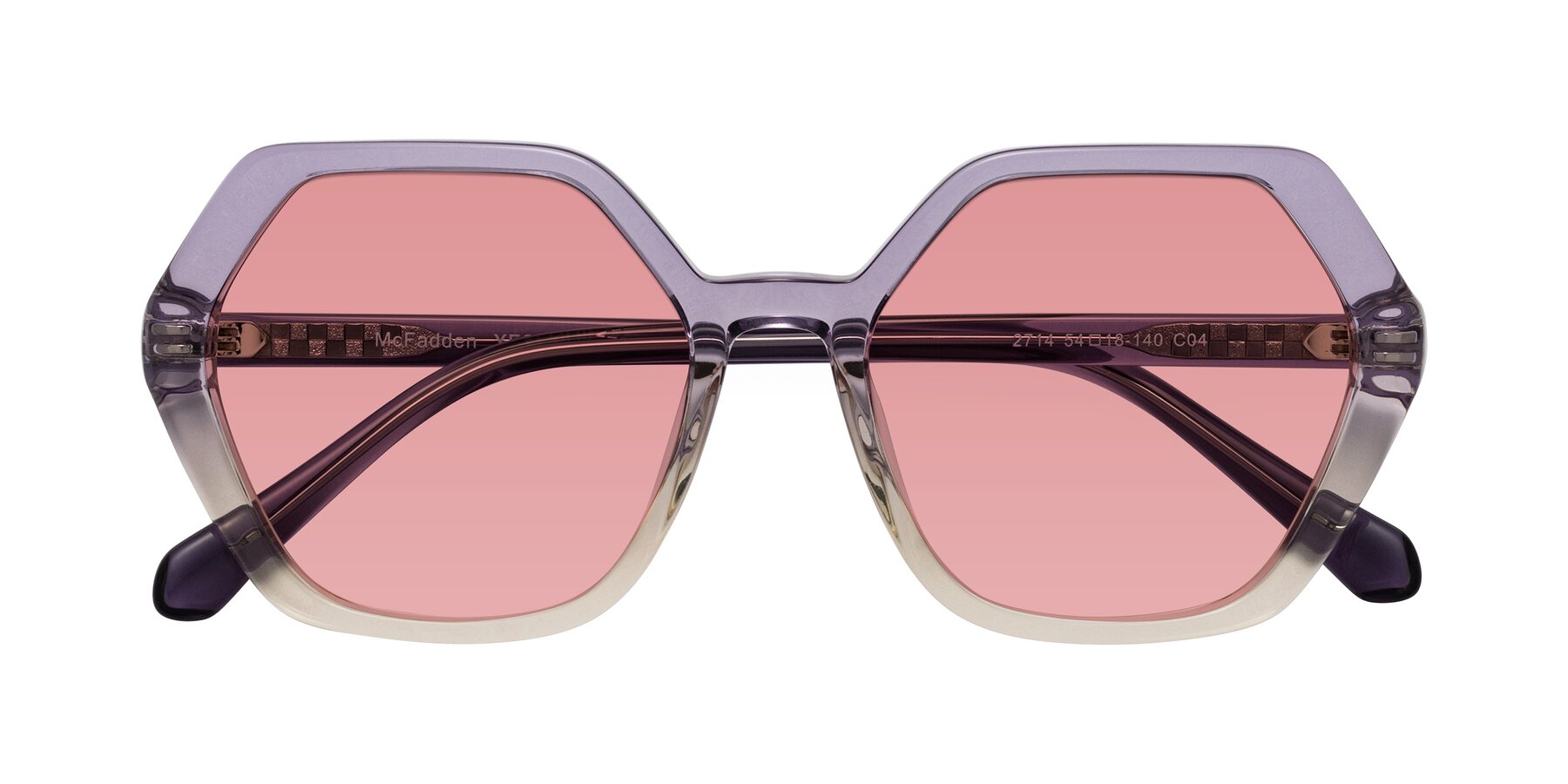 Folded Front of McFadden in Clear Purple/Champagne with Medium Garnet Tinted Lenses