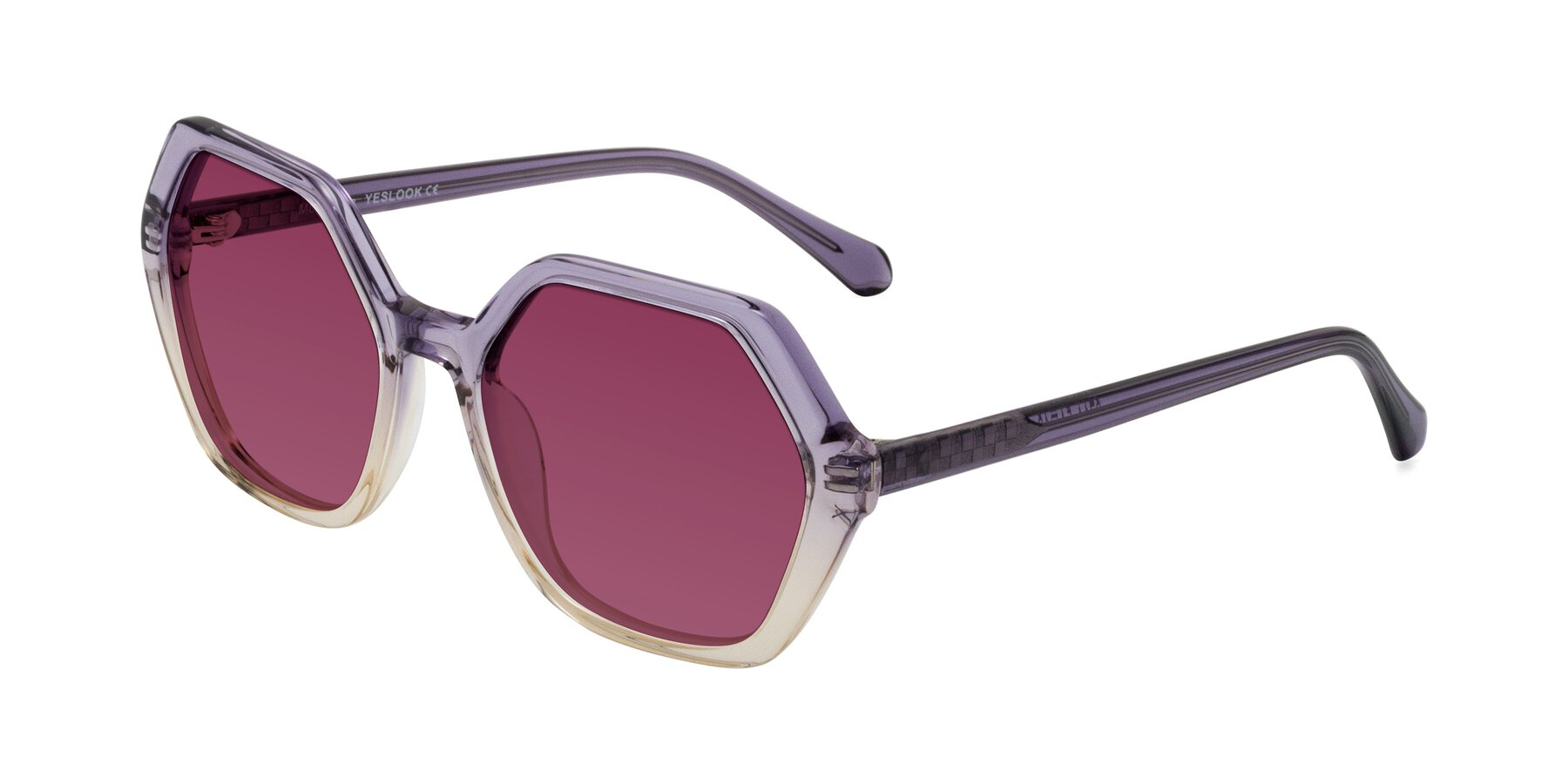 Angle of McFadden in Clear Purple/Champagne with Wine Tinted Lenses