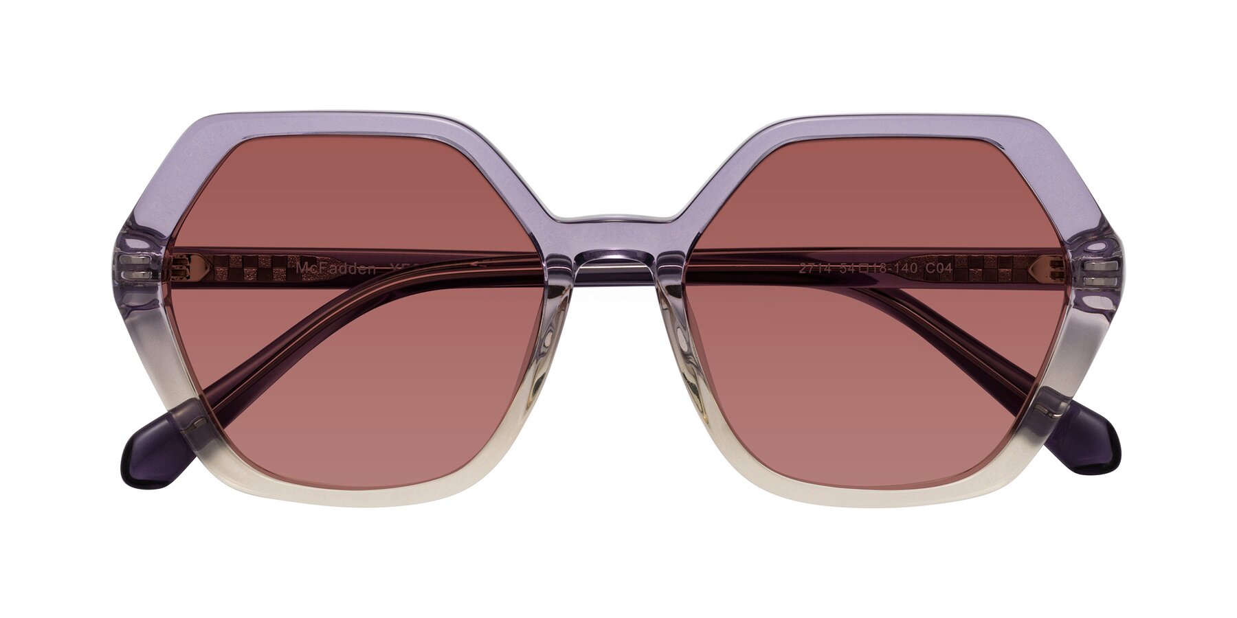 Folded Front of McFadden in Clear Purple/Champagne with Garnet Tinted Lenses