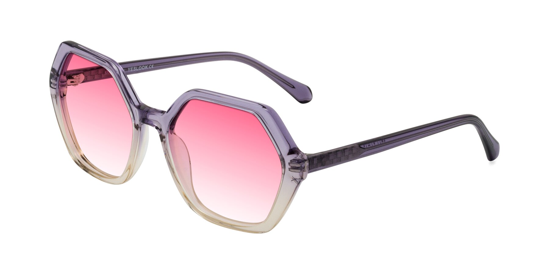 Angle of McFadden in Clear Purple/Champagne with Pink Gradient Lenses
