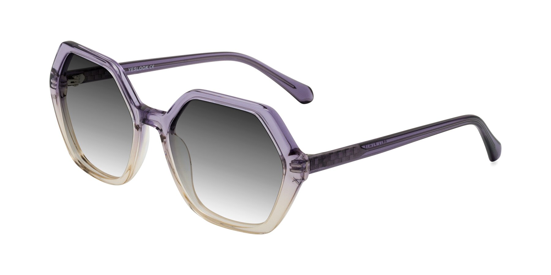 Angle of McFadden in Clear Purple/Champagne with Gray Gradient Lenses
