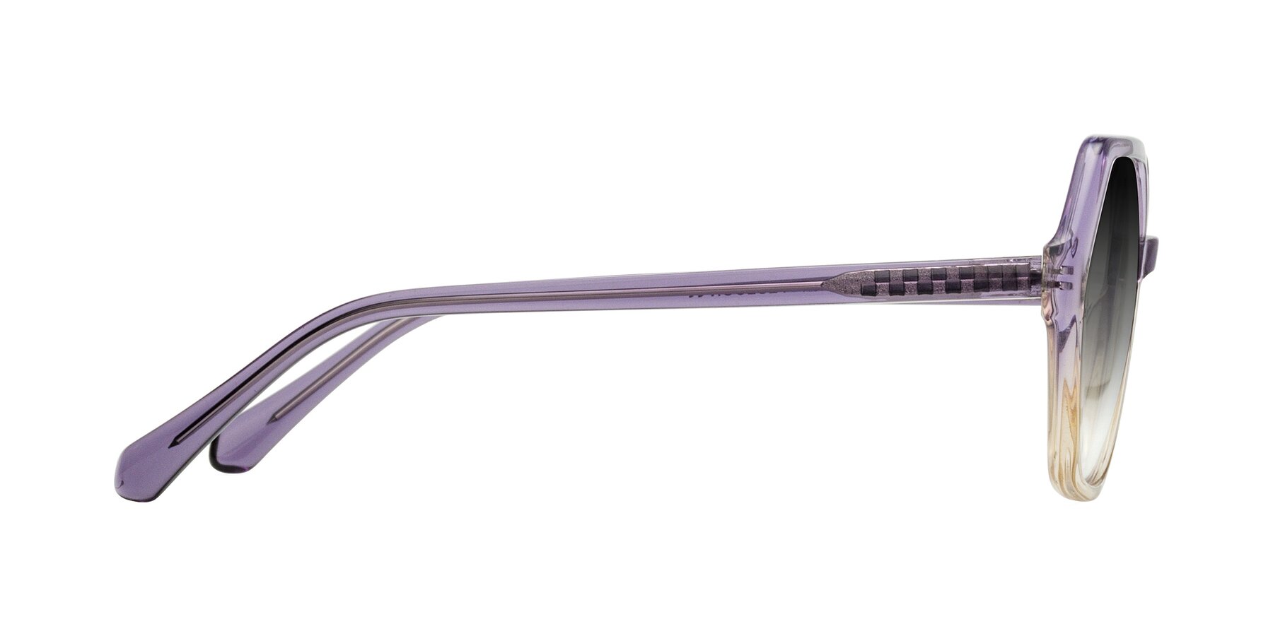 Side of McFadden in Clear Purple/Champagne with Gray Gradient Lenses