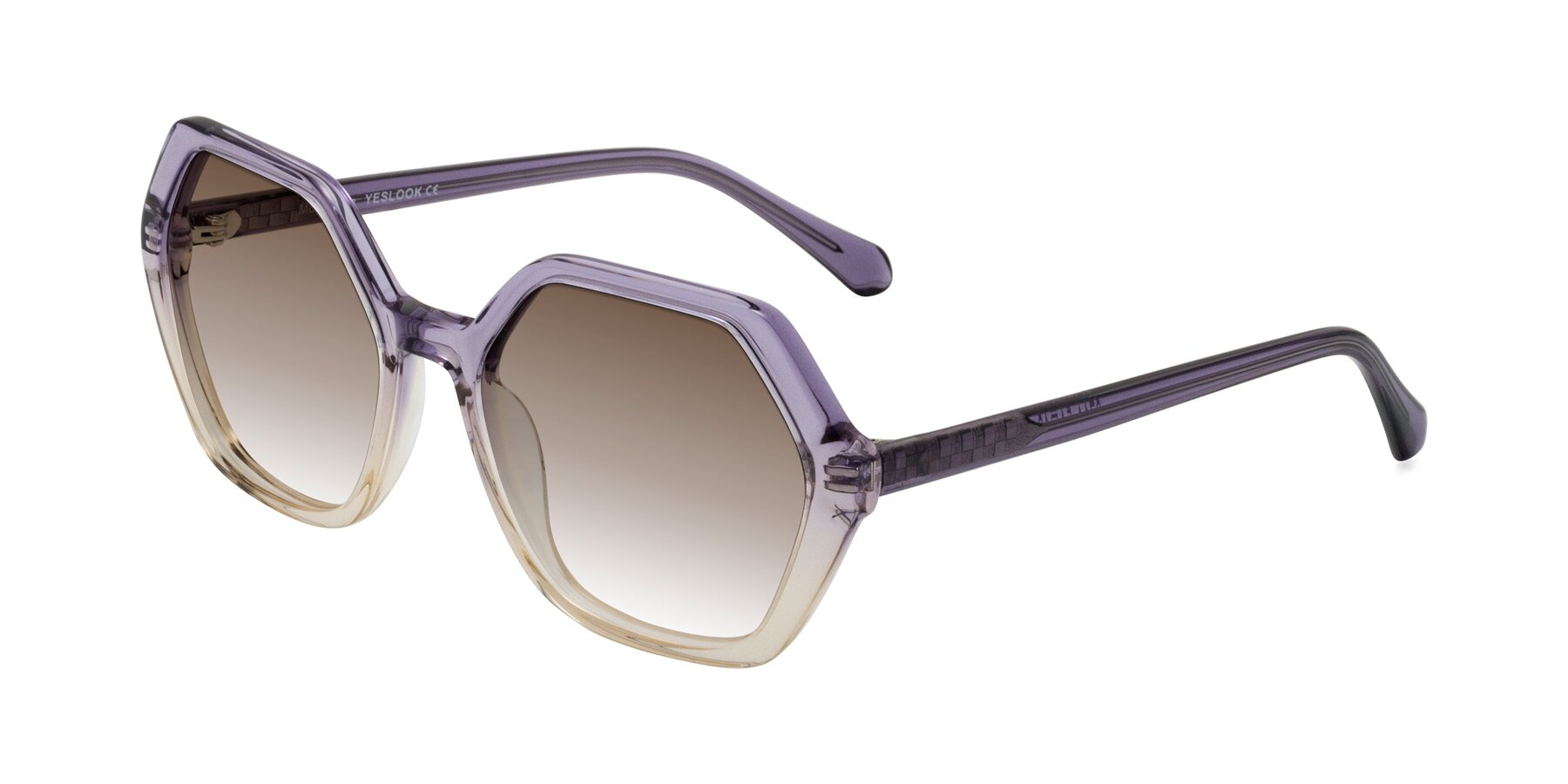 Angle of McFadden in Clear Purple/Champagne with Brown Gradient Lenses