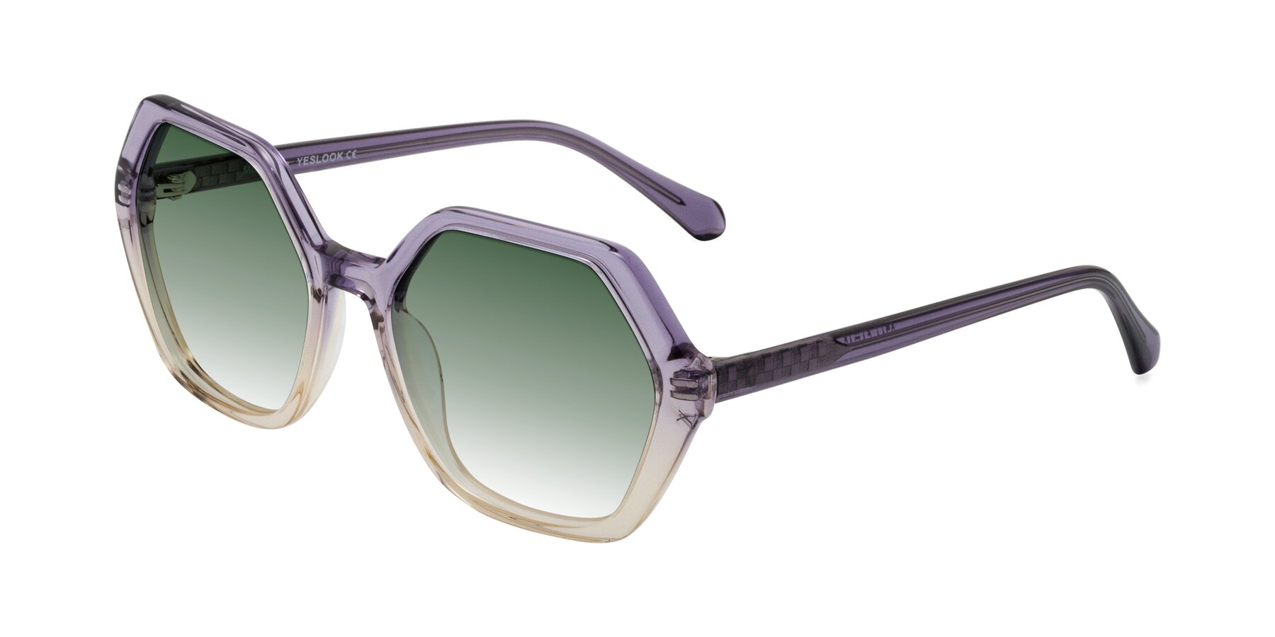 Angle of McFadden in Clear Purple/Champagne with Green Gradient Lenses