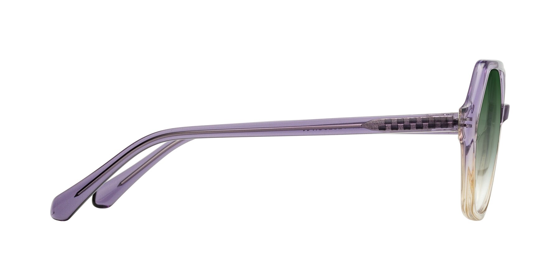 Side of McFadden in Clear Purple/Champagne with Green Gradient Lenses