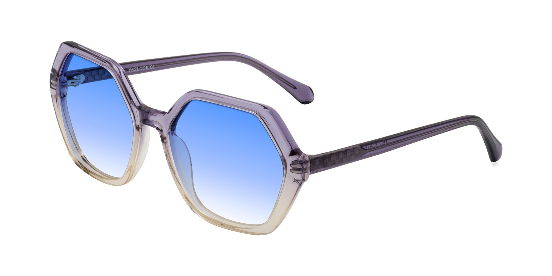 Angle of McFadden in Clear Purple/Champagne with Blue Gradient Lenses
