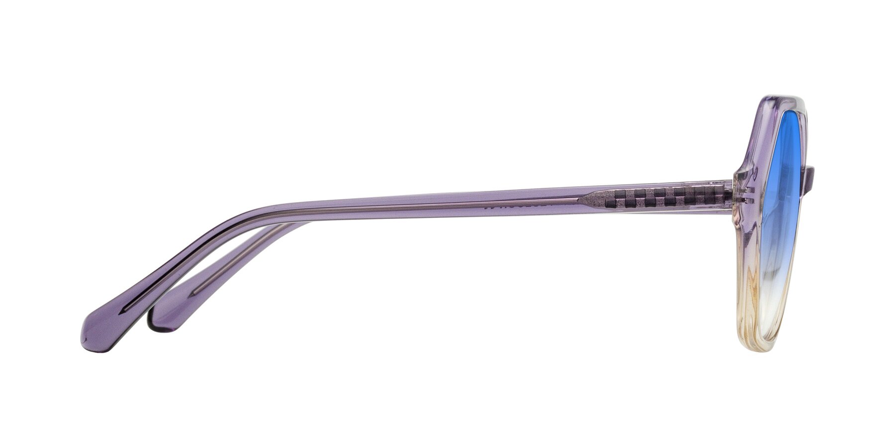 Side of McFadden in Clear Purple/Champagne with Blue Gradient Lenses